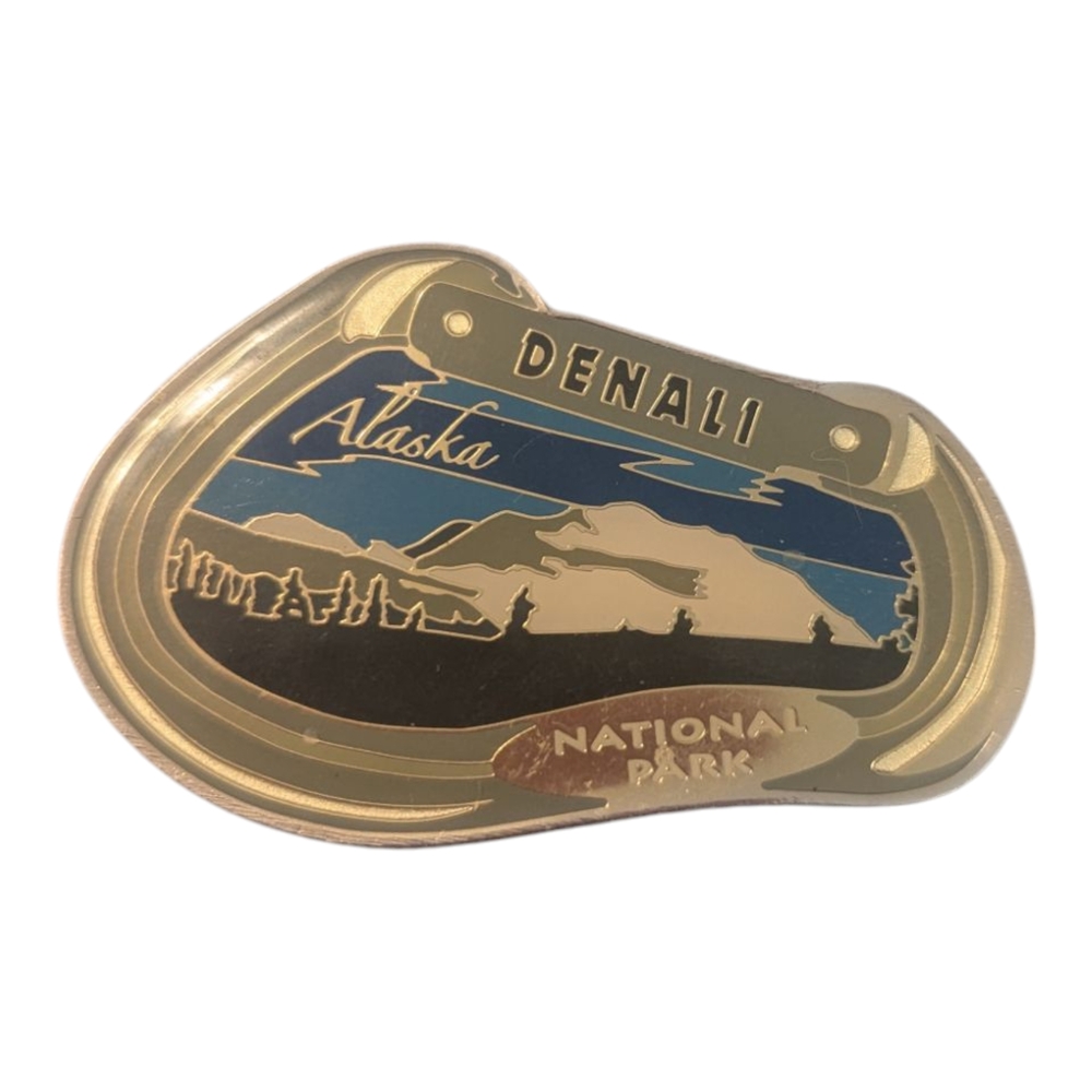 VTG PD Denali National Park Alaska Enameled Metal Fridge Magnet 2.25"